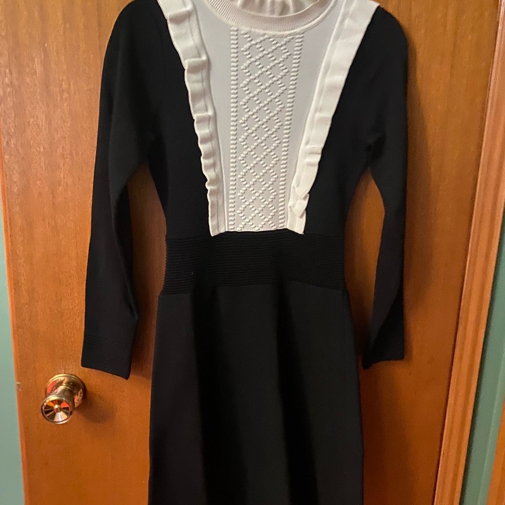 Sandro Cute and Flattering Black and White Knit Dress